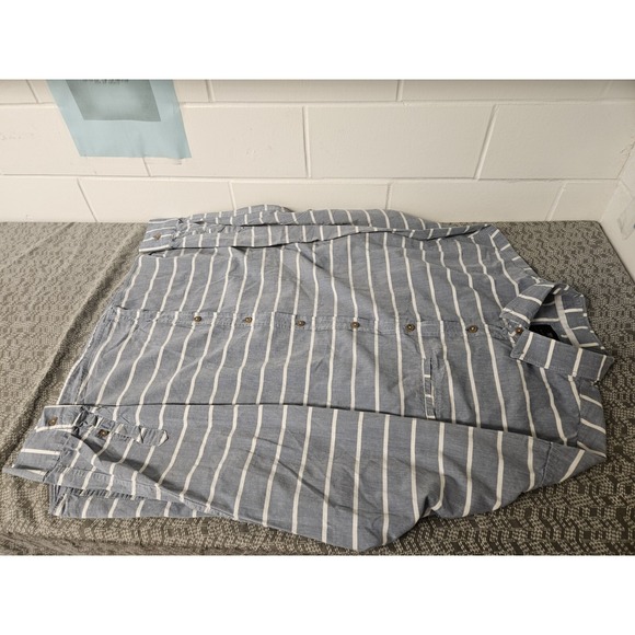 On Cotton Shirt Mens XL White & Blue Button Up Short Sleeve - Picture 6 of 9